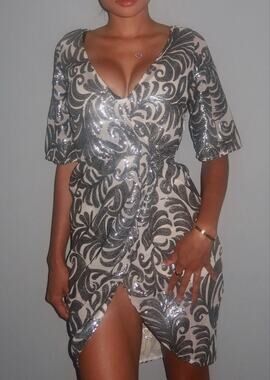 Glam Silver Sequin Wrap Cocktail Dress
